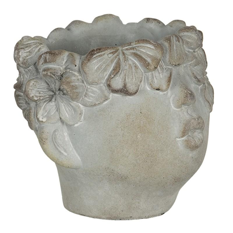 Clayre & Eef 6TE0315L Bloempot 30x27x26 Cm Grijs Steen Bloempot Binnen