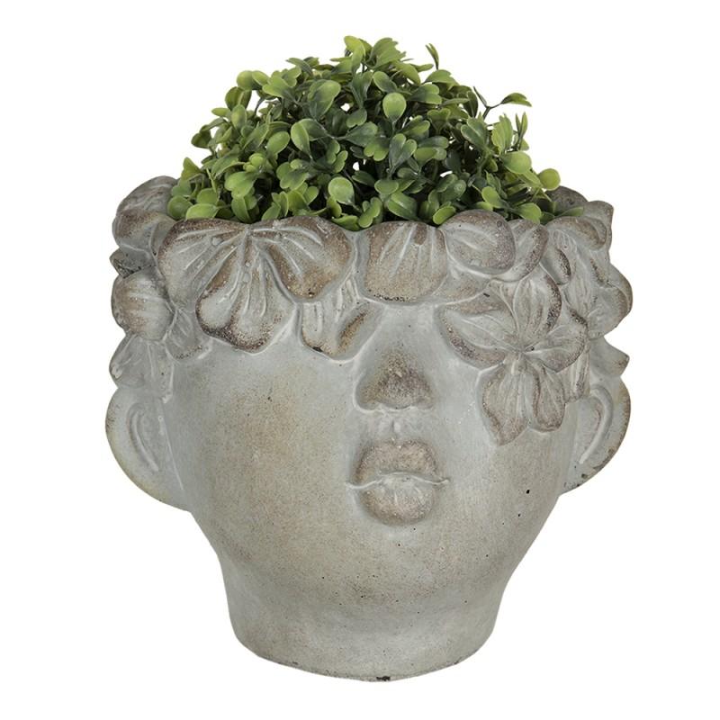 Clayre & Eef 6TE0315L Bloempot 30x27x26 Cm Grijs Steen Bloempot Binnen