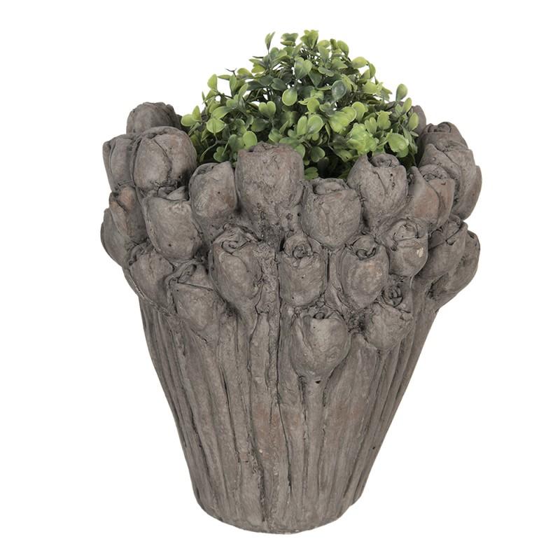 Clayre & Eef 6TE0357 Bloempot Ø 23x25 Cm Grijs Steen Bloemen Rond Bloempot Binnen