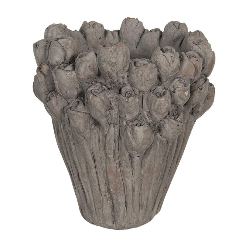 clayre & eef 6TE0357 Bloempot Ø 23x25 cm Grijs Steen Bloemen Rond Bloempot Binnen