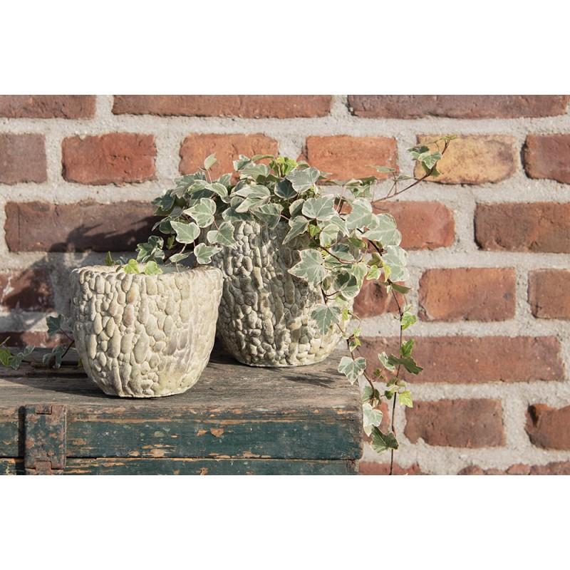 Clayre & Eef 6TE0363M Bloempot Ø 17x15 Cm Groen Steen Rond Bloempot Binnen
