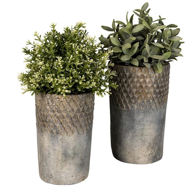 Clayre & Eef 6TE0366 Bloempot Ø 24x39 Cm Grijs Steen Rond Bloempot Binnen