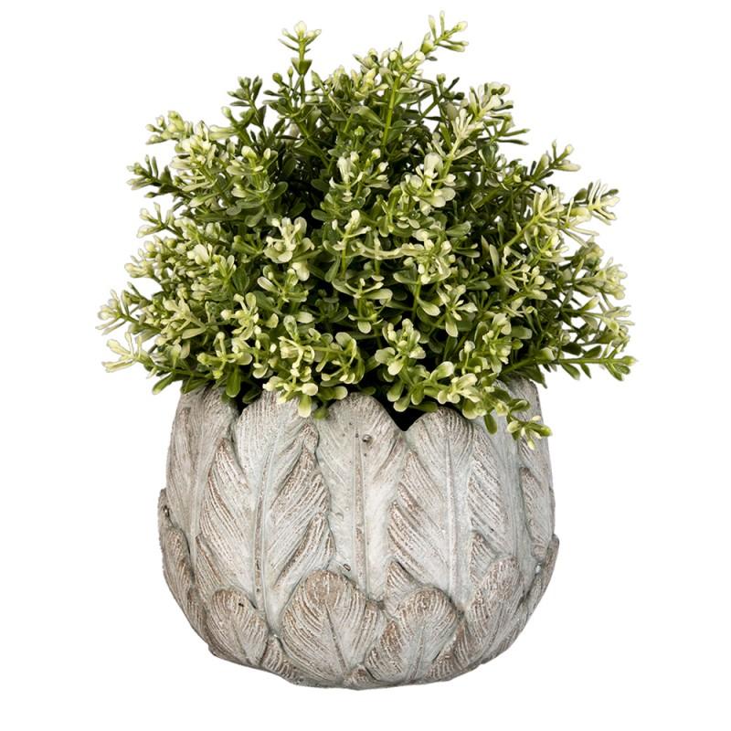 Clayre & Eef 6TE0368S Bloempot Ø 15x13 Cm Grijs Steen Veren Rond Bloempot Binnen