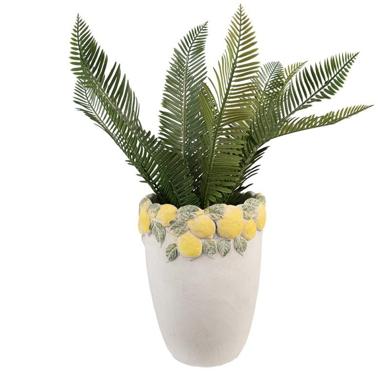 Clayre & Eef 6TE0570M Bloempot Ø 17x23 Cm Wit Geel Steen Citroenen