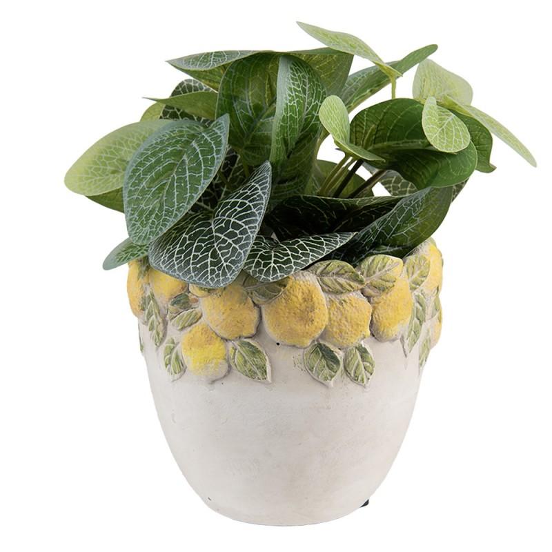Clayre & Eef 6TE0571 Bloempot Ø 14x12 Cm Wit Geel Steen Citroenen