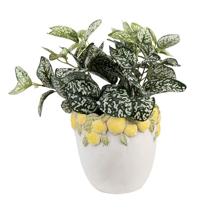 Clayre & Eef 6TE0572M Bloempot Ø 20x19 Cm Wit Geel Steen Citroenen