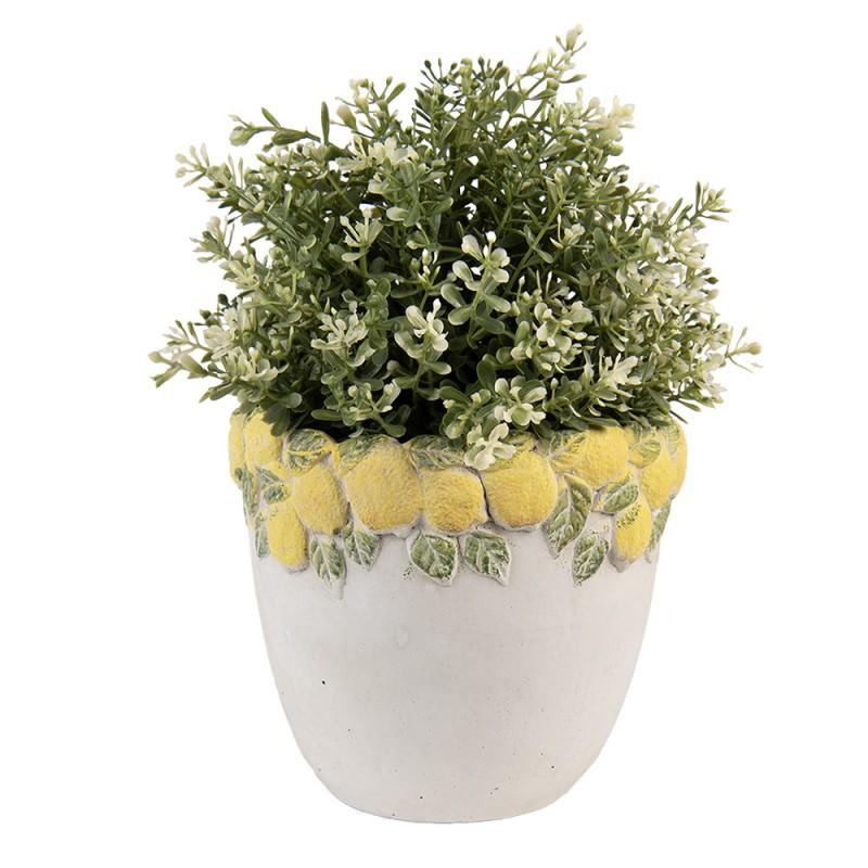 Clayre & Eef 6TE0572S Bloempot Ø 16x15 Cm Wit Geel Steen Citroen