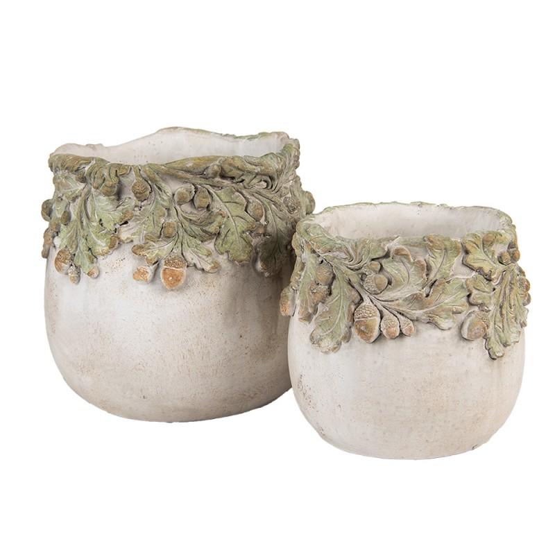 Clayre & Eef 6TE0573S Bloempot Ø 15x13 Cm Beige Steen