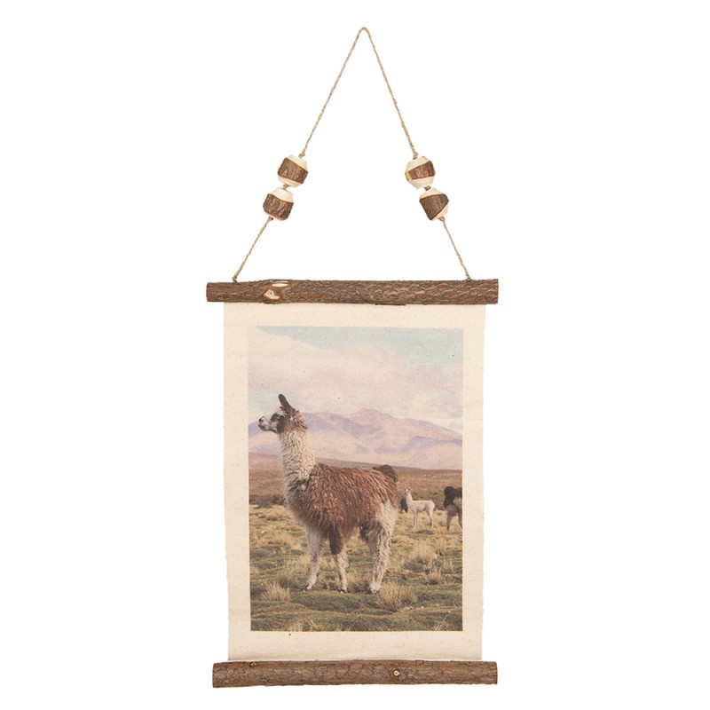 Clayre & Eef 6WK0026 Wandkleed 39x28 Cm Bruin Linnen Lama Rechthoek Wanddoek