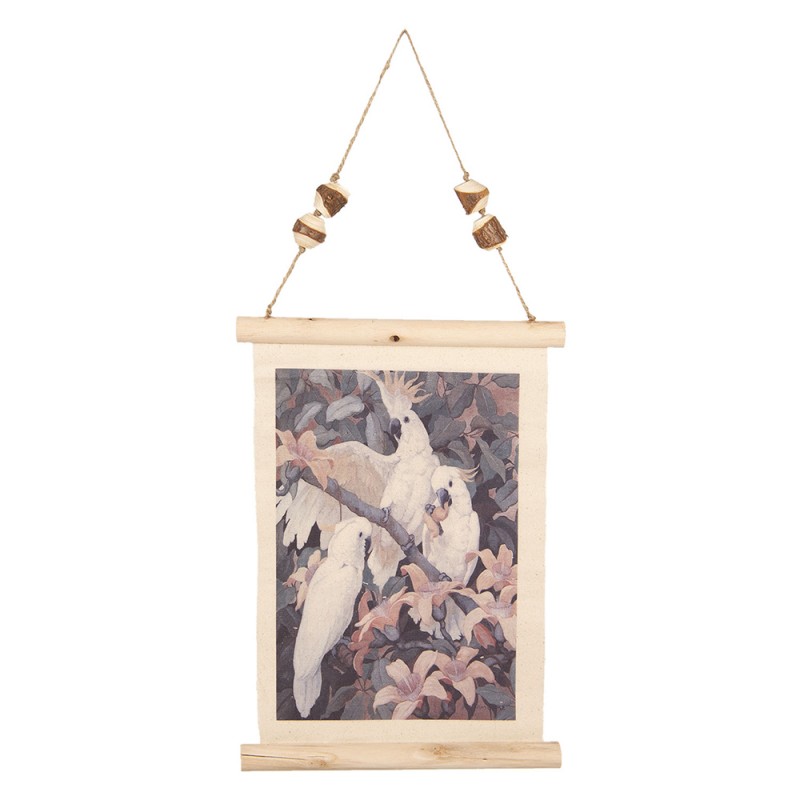 Clayre & Eef 6WK0027 Wandkleed 39x28 Cm Bruin Linnen Papegaai En Planten Rechthoek Wanddoek