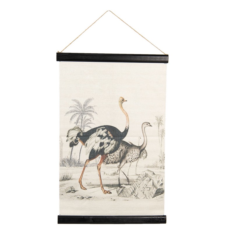clayre & eef 6WK0031 Wandkleed 40x2x60 cm Beige Zwart Linnen Struisvogels Rechthoek Wanddoek
