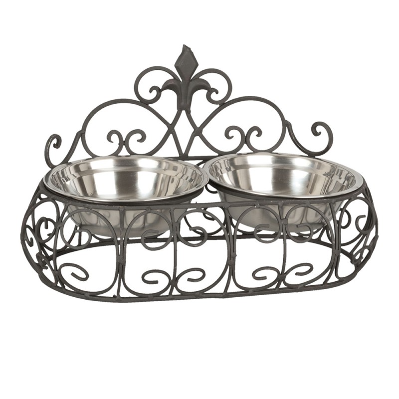 clayre & eef 6Y1407 Voerbak hond 2x500 ml Bruin IJzer Rechthoek Voerbak Kat