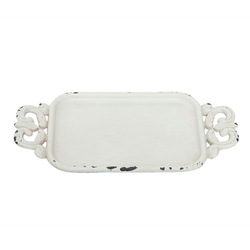 Clayre & Eef 6Y2309W Decoratie Dienblad 16x8x1 Cm Wit IJzer Rechthoek Serveerschaal