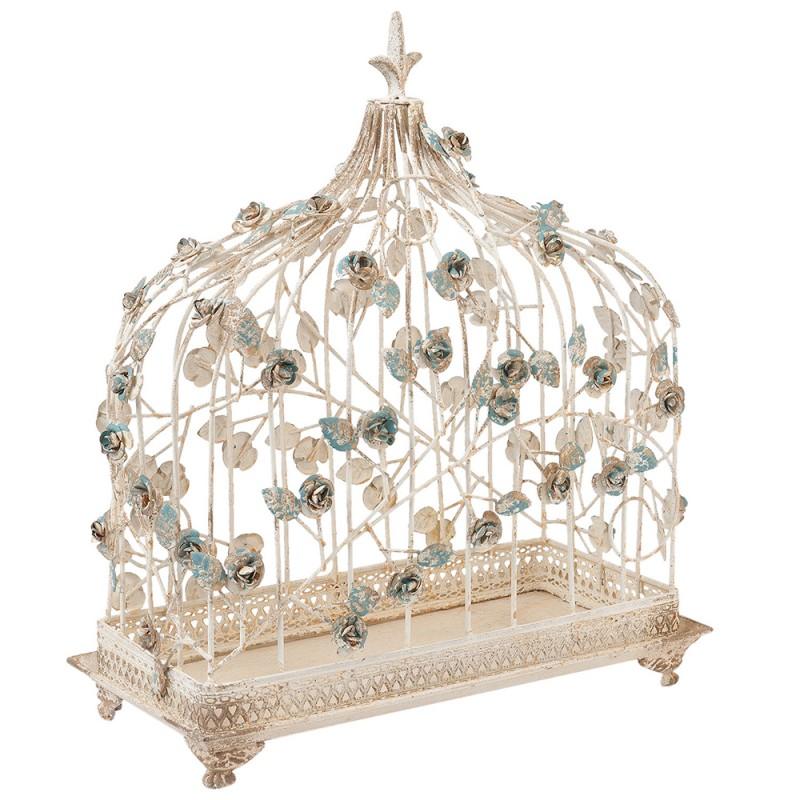 Clayre & Eef 6Y2399 Vogelkooi Decoratie 42x21x50 Cm Wit IJzer Bloemen Rechthoek Decoratie Vogelkooi