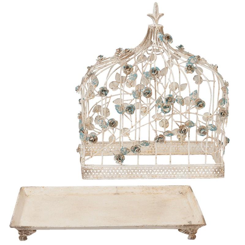 Clayre & Eef 6Y2399 Vogelkooi Decoratie 42x21x50 Cm Wit IJzer Bloemen Rechthoek Decoratie Vogelkooi