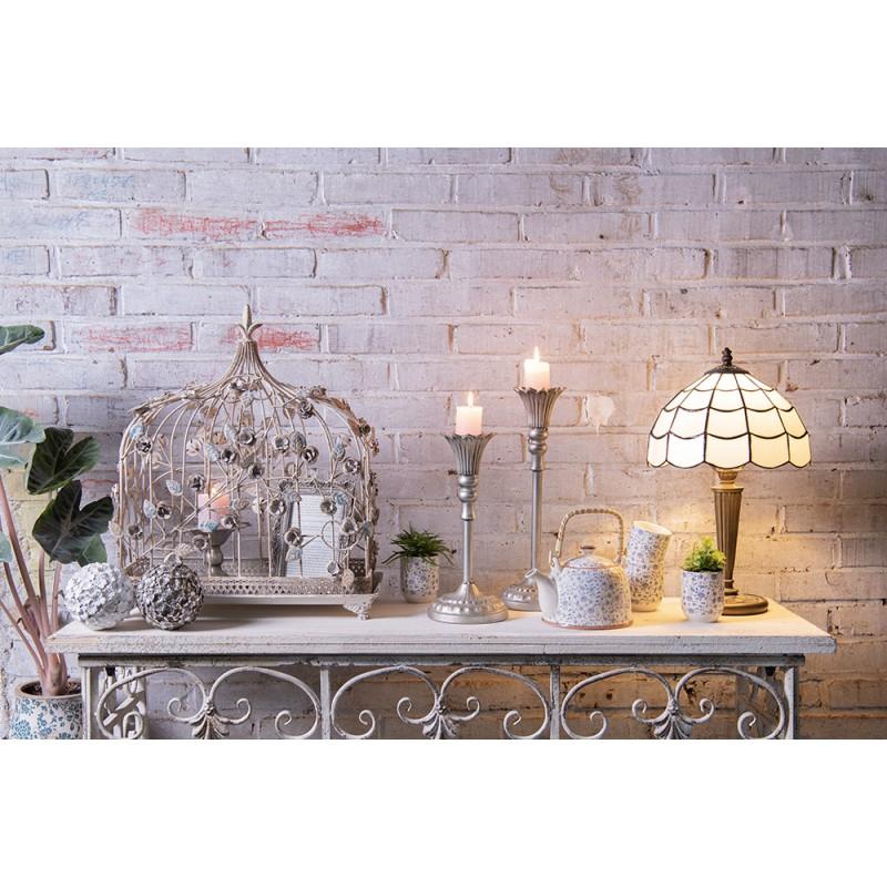 Clayre & Eef 6Y2399 Vogelkooi Decoratie 42x21x50 Cm Wit IJzer Bloemen Rechthoek Decoratie Vogelkooi