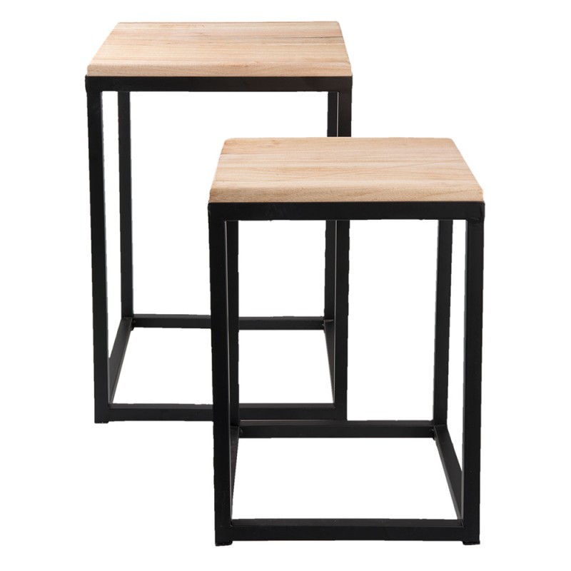 Clayre & Eef 6Y2510 Bijzettafel Set Van 2 Zwart IJzer Vierkant Sidetable
