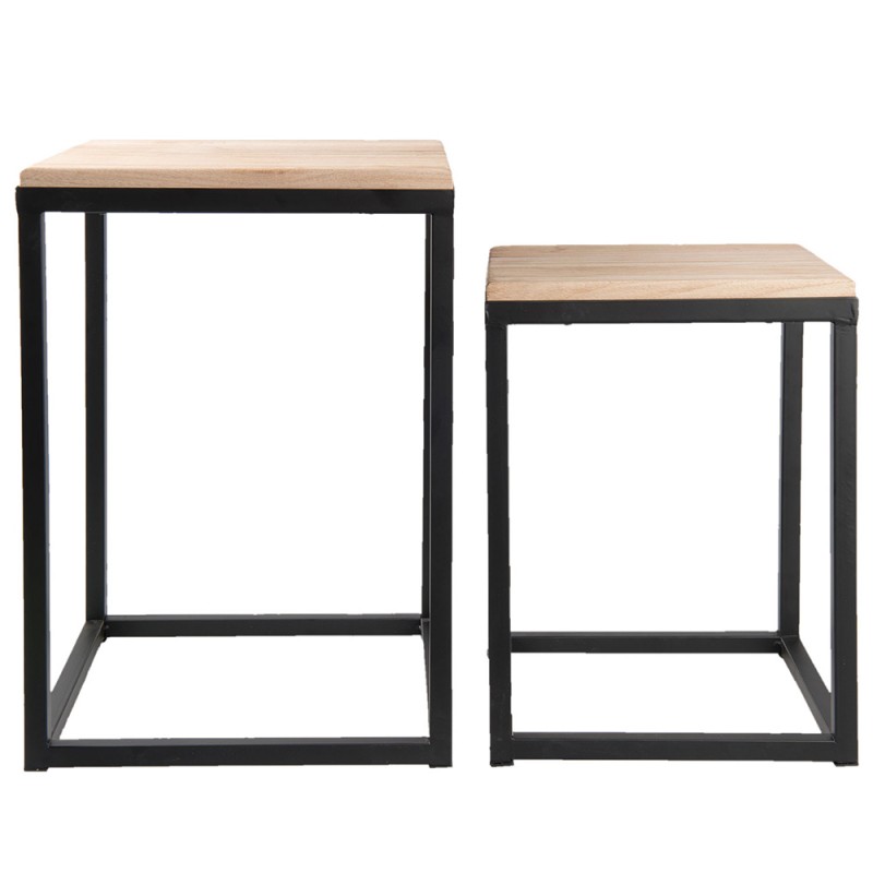 Clayre & Eef 6Y2510 Bijzettafel Set Van 2 Zwart IJzer Vierkant Sidetable