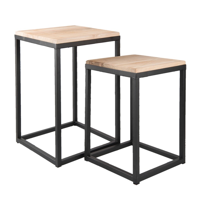 Clayre & Eef 6Y2510 Bijzettafel Set Van 2 Zwart IJzer Vierkant Sidetable