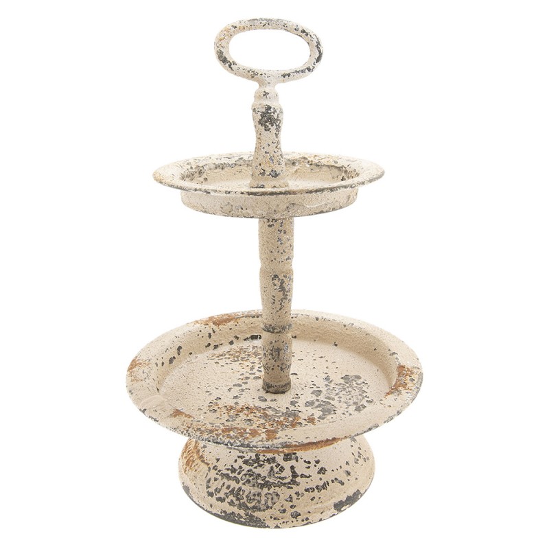 Clayre & Eef 6Y2730 Etagère 2 Laags Ø 22x34 Cm Beige IJzer Rond Fruitschaal Etagère