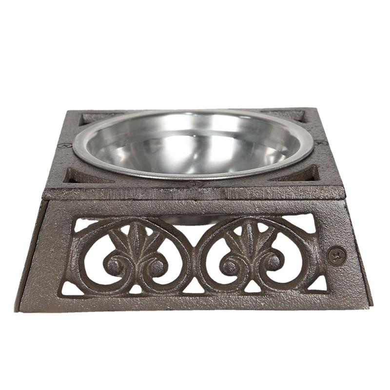 Clayre & Eef 6Y3060 Voerbak Hond 300 Ml Bruin IJzer Vierkant Voerbak Kat