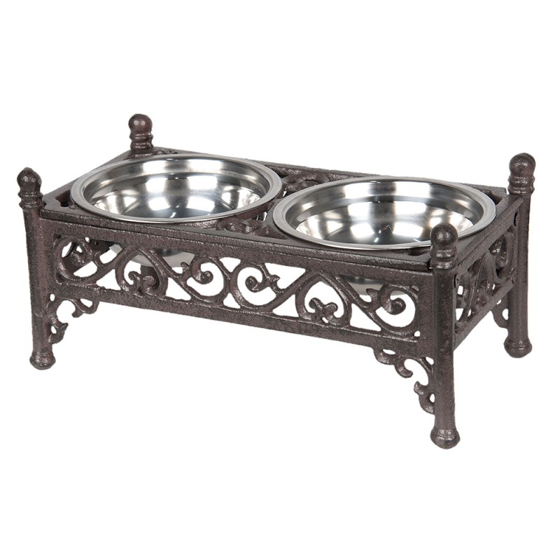 Clayre & Eef 6Y3198 Voerbak Hond 28x15x13 Cm Bruin IJzer Rechthoek Voerbak Kat