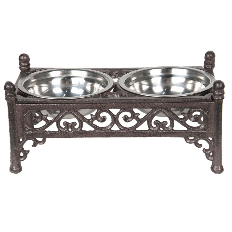 Clayre & Eef 6Y3198 Voerbak Hond 28x15x13 Cm Bruin IJzer Rechthoek Voerbak Kat