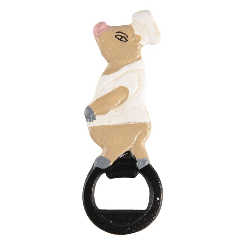 clayre & eef 6Y3668 Flesopener 5x1x13 cm Beige Wit IJzer Varken Bieropener