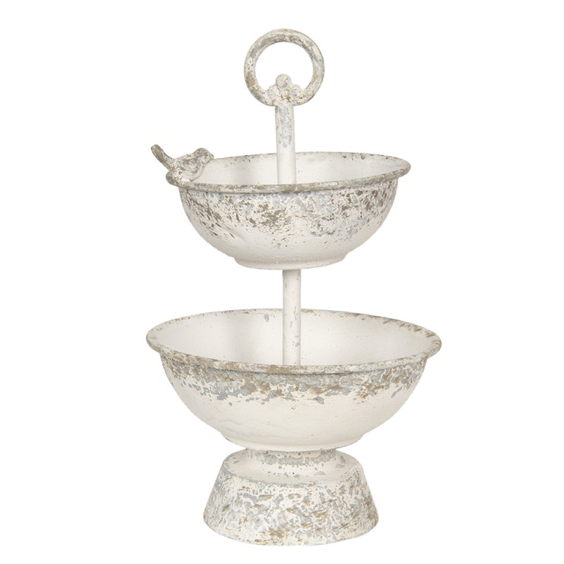 Clayre & Eef 6Y4216 Etagère Ø 21x36 Cm Wit IJzer Halfrond Taartplateau Op Voet