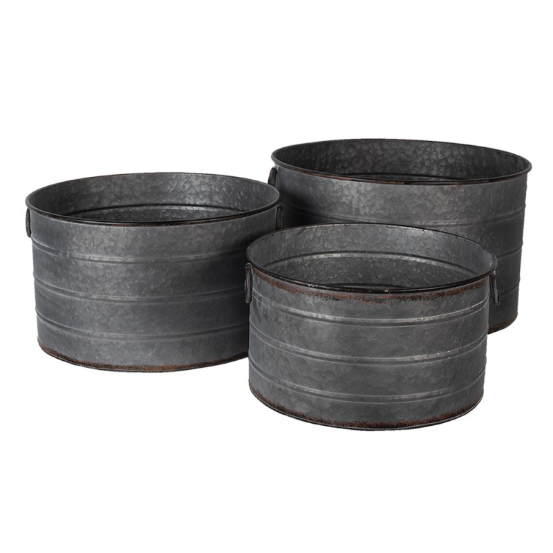 Clayre & Eef 6Y4293 Planthouder Grijs Metaal Rond Plantenpot