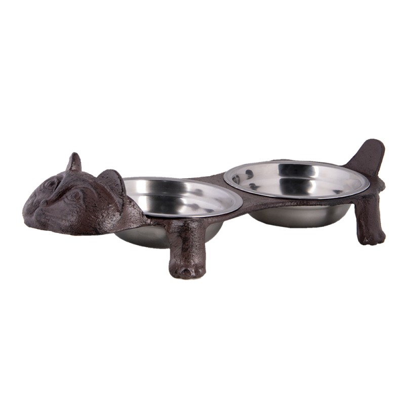 Clayre & Eef 6Y4324 Voerbak Hond Kat 42x18x8 Cm Bruin IJzer Ovaal Voerbak Kat