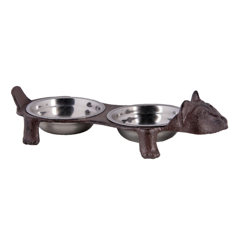 Clayre & Eef 6Y4324 Voerbak Hond Kat 42x18x8 Cm Bruin IJzer Ovaal Voerbak Kat