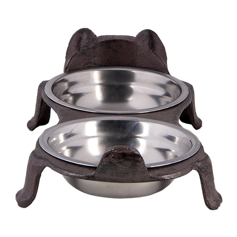 Clayre & Eef 6Y4324 Voerbak Hond Kat 42x18x8 Cm Bruin IJzer Ovaal Voerbak Kat