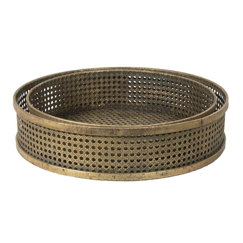 Clayre & Eef 6Y4547 Decoratie Dienblad Set Van 2 Koperkleurig IJzer Rond Serveerschaal