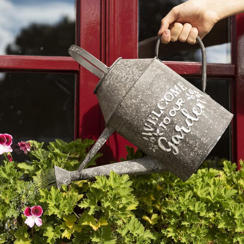 Clayre & Eef 6Y4581 Decoratie Gieter 47x18x38 Cm Grijs Metaal Plantengieter