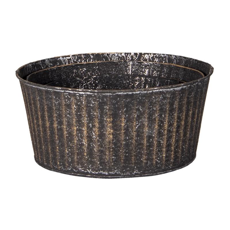 Clayre & Eef 6Y4625 Planthouder Ø 24 Ø 21 Ø 19cm Zwart Zink Rond Plantenpot