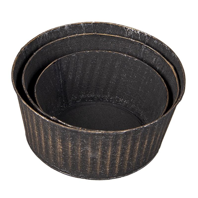 Clayre & Eef 6Y4625 Planthouder Ø 24 Ø 21 Ø 19cm Zwart Zink Rond Plantenpot