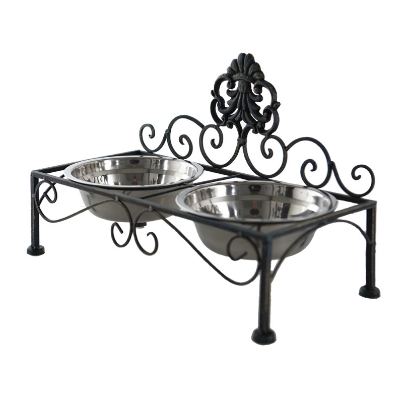 Clayre & Eef 6Y4682 Voerbak Hond 39x19x25 Cm Zwart IJzer Rechthoek Voerbak Kat