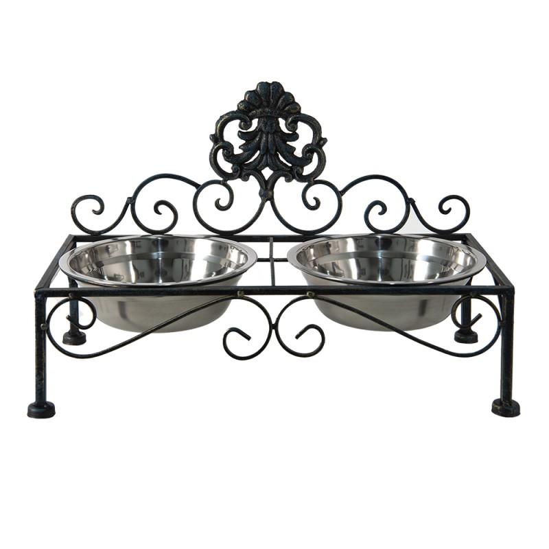 clayre & eef 6Y4682 Voerbak hond 39x19x25 cm Zwart IJzer Rechthoek Voerbak Kat