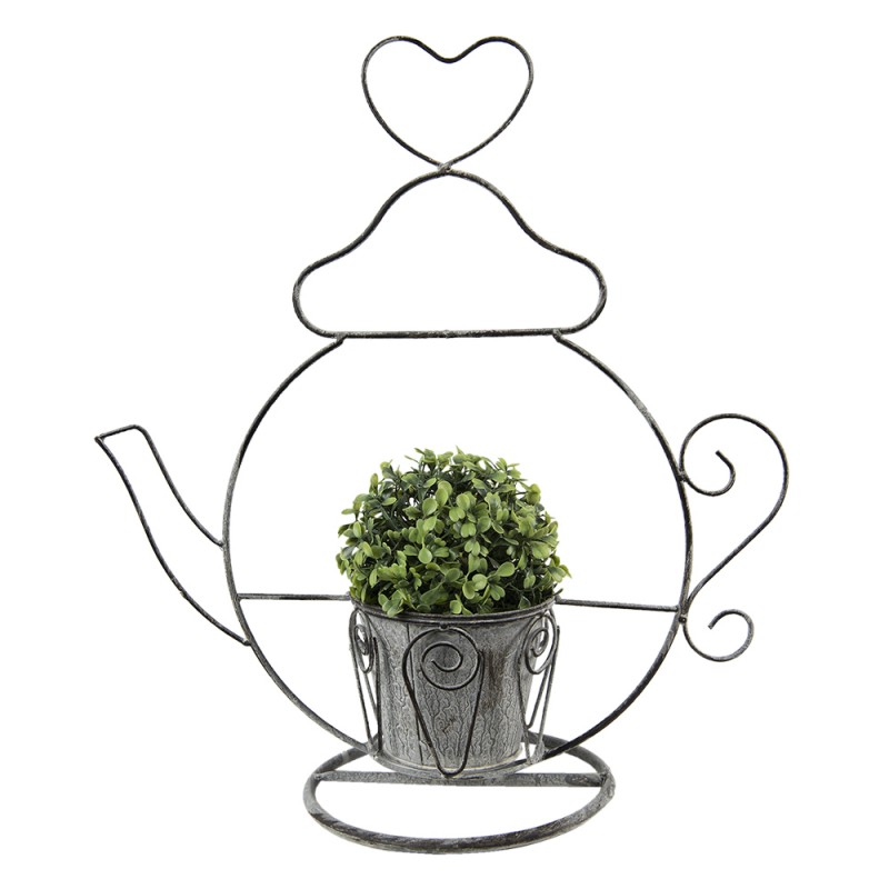 Clayre & Eef 6Y4695 Planthouder Theepot 45x20x48 Cm Grijs IJzer Decoratie Plantenhouder
