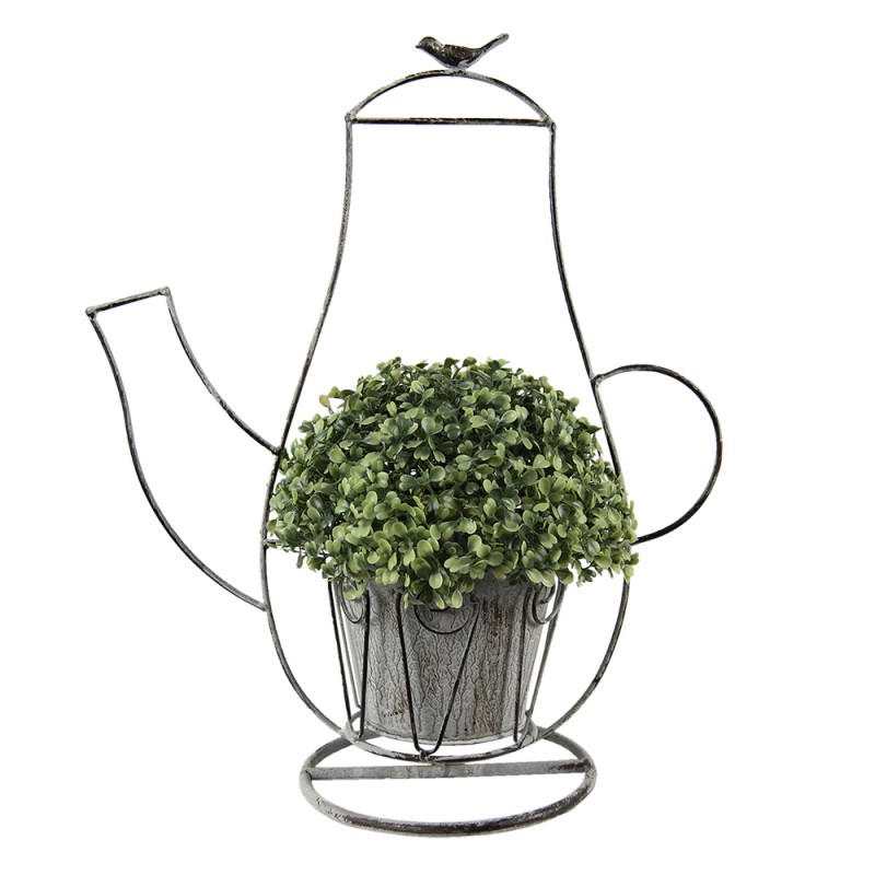 Clayre & Eef 6Y4697 Planthouder Koffiepot 43x20x49 Cm Grijs IJzer Vogel Decoratie Plantenhouder