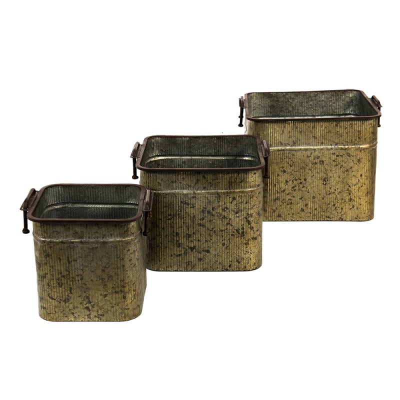 Clayre & Eef 6Y4709 Decoratie Zinken Teil Set Van 3 42x38x28 Cm Grijs IJzer Rechthoek Decoratie Emmer