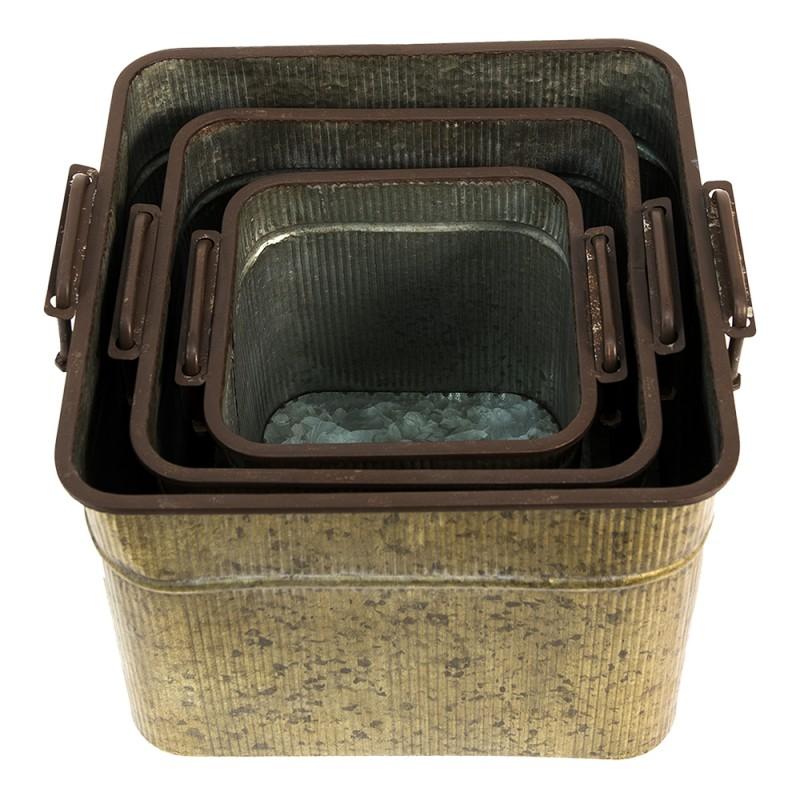 Clayre & Eef 6Y4709 Decoratie Zinken Teil Set Van 3 42x38x28 Cm Grijs IJzer Rechthoek Decoratie Emmer