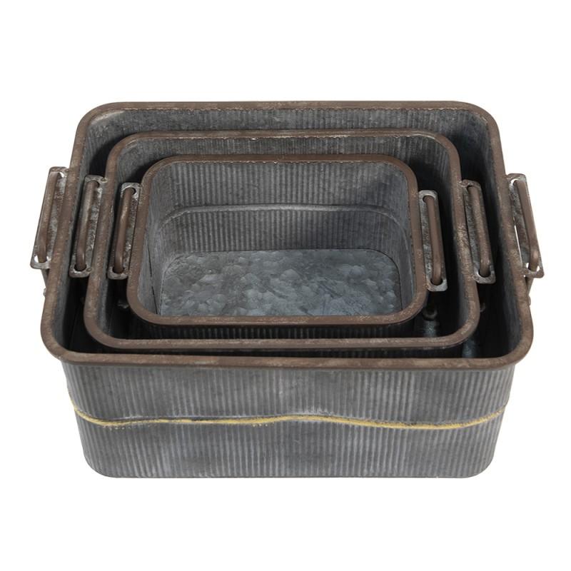 Clayre & Eef 6Y4710 Planthouder 45x32x20 Cm Grijs IJzer Rechthoek Planthouder