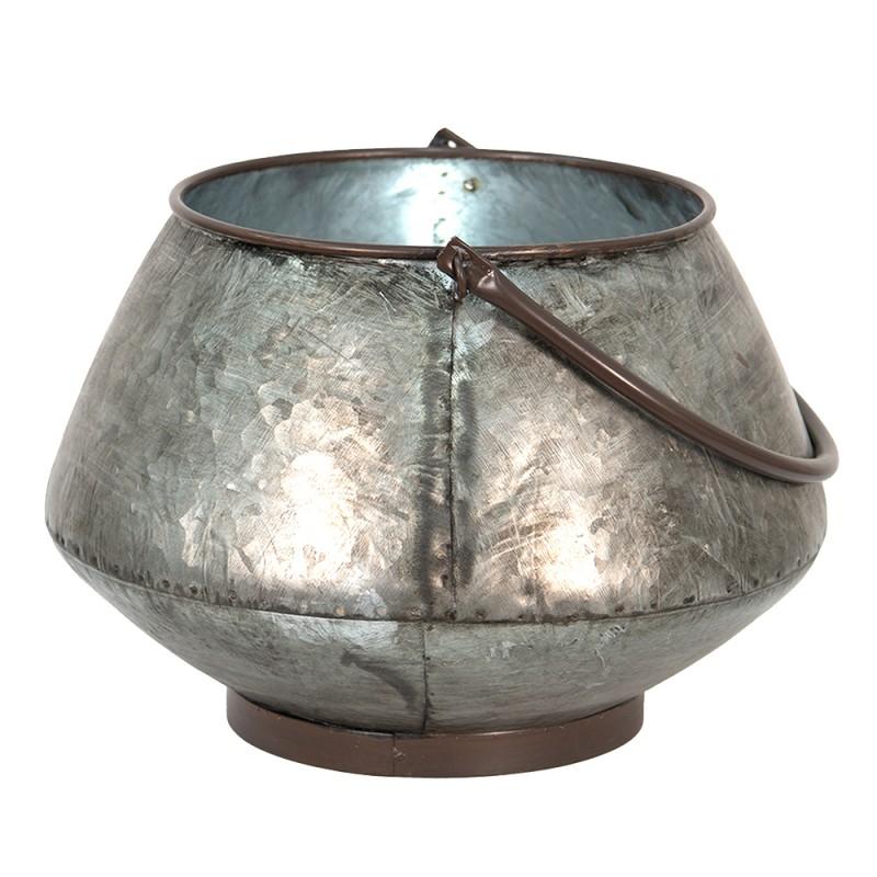 Clayre & Eef 6Y4742 Planthouder ø 28x19 Cm Grijs Metaal Bloempot Binnen