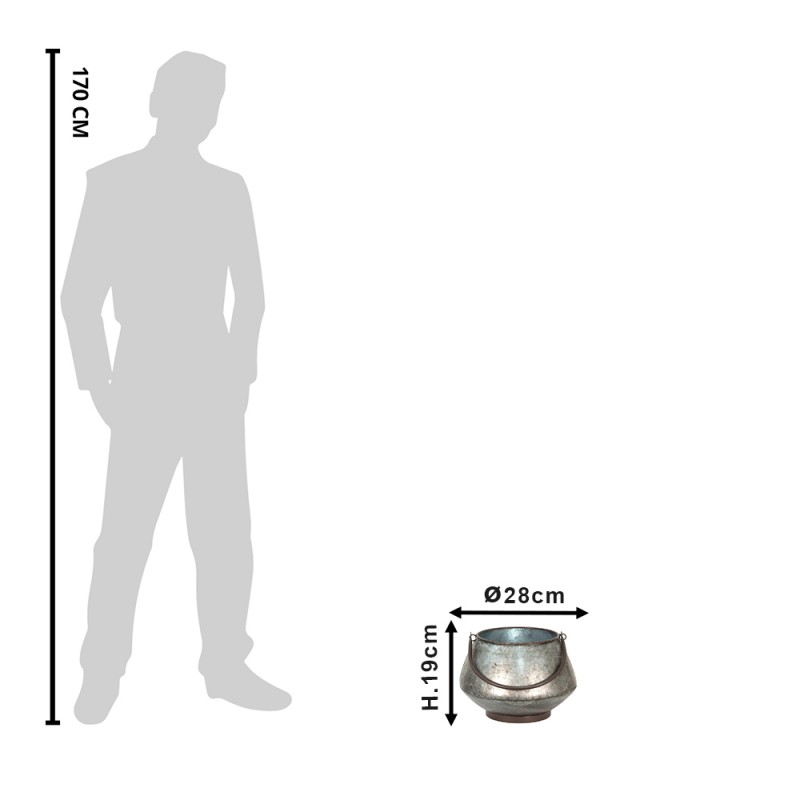 Clayre & Eef 6Y4742 Planthouder ø 28x19 Cm Grijs Metaal Bloempot Binnen
