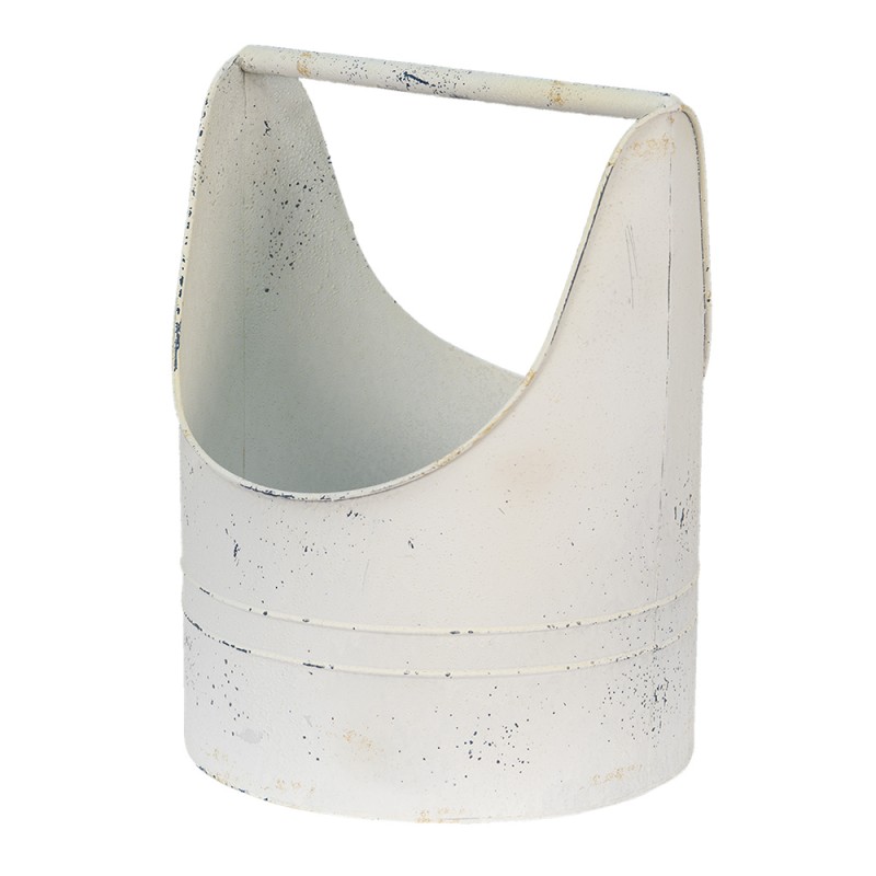 Clayre & Eef 6Y4756 Decoratie Emmer 30x29x40 Cm Wit IJzer Rond Bloempot Binnen