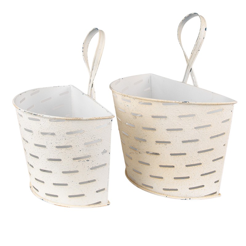 Clayre & Eef 6Y4758 Planthouder Beige IJzer Halfrond Hangpot