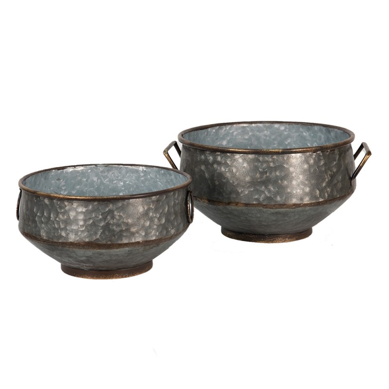 Clayre & Eef 6Y4772 Planthouder Grijs Metaal Rond Plantenpot