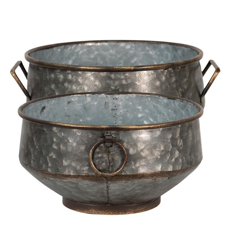 Clayre & Eef 6Y4772 Planthouder Grijs Metaal Rond Plantenpot